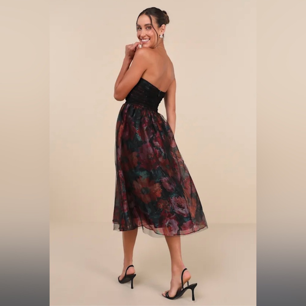 Lulu's Black and Red Floral Midi Dress